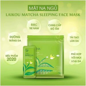 Mặt nạ ngủ Laikou Matcha có khả năng tái tạo làn da một cách hiệu quả, ngoài ra còn cấp ẩm cho da và làm se khít lỗ chân lông, ngăn ngừa mụn đầu đen