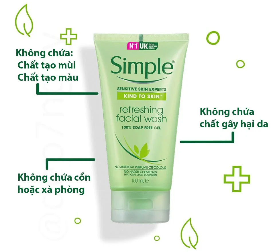 Sữa rửa mặt Simple Skin To Skin Refreshing Facial Wash Gel – dành cho da da nhạy cảm.