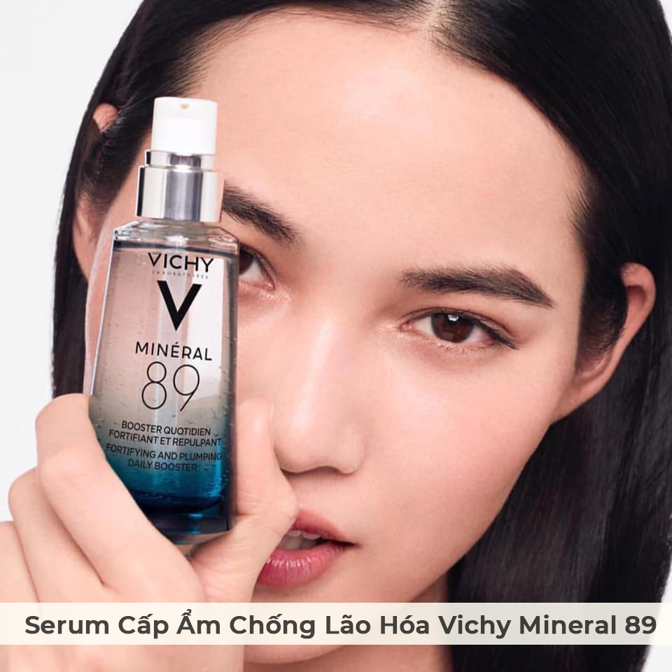 Serum dưỡng ẩm phục hồi da Serum Vichy Mineral 89 với thành phần 89% là khoáng nóng tinh khiết có tác dụng cấp ẩm, giữ nước trong tế bào da, giúp da luôn mịn màng và căng mọng
