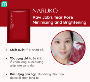 Mặt nạ Naruko ý dĩ nhân đỏ có công dụng làm tăng độ ẩm cho da, se khít lỗ chân lông, giúp da luôn sáng, căng mịn và khỏe mạnh